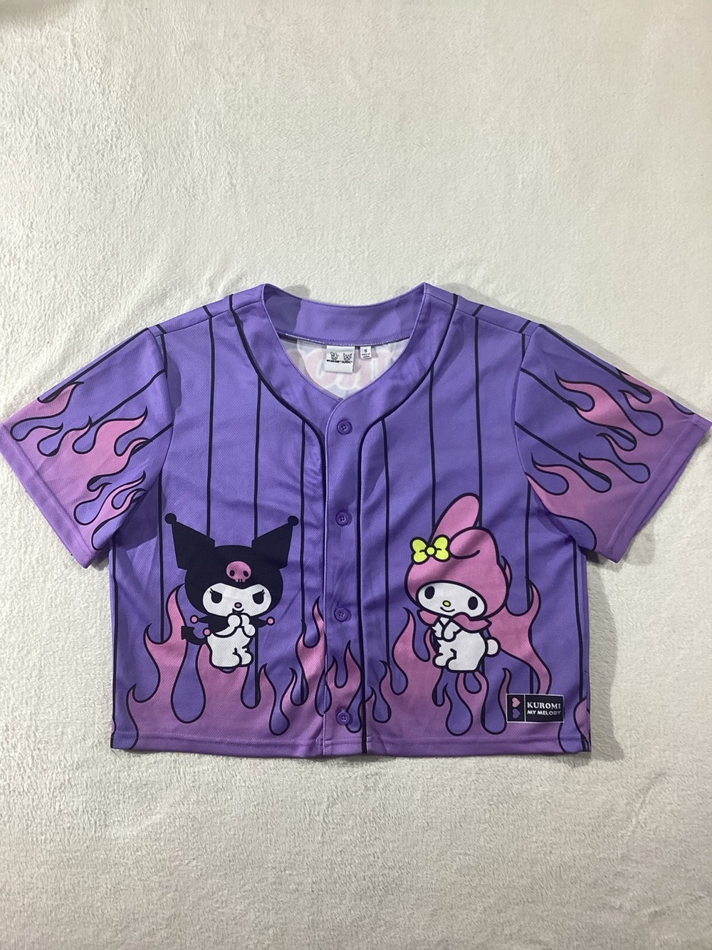 Sanrio Kuromi & My Melody Purple Flame Baseball Jersey - Size S